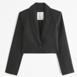 ABERCROMBIE & FITCH 100% LINEN BLACK CROPPED BLAZER Small NWT